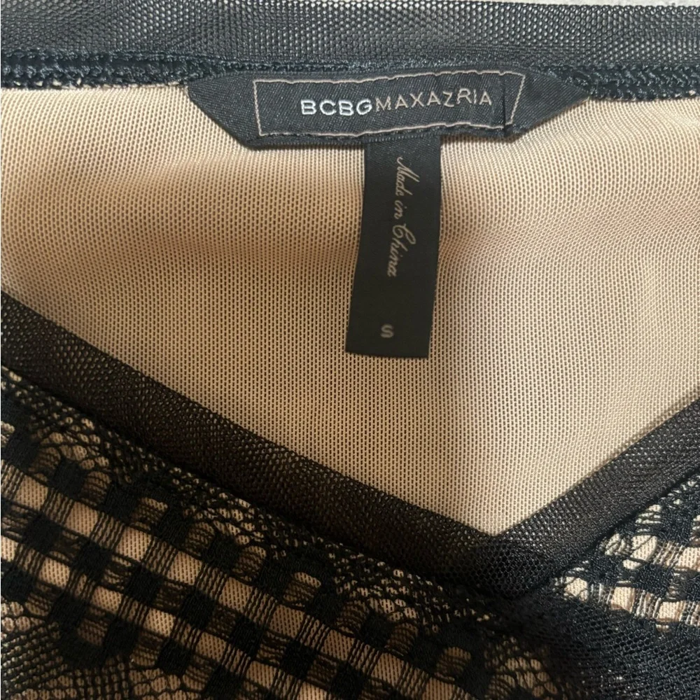 Summer Sale ☀️ BCBGMaxAzria Black Lace Crop Top Sheer Mesh Top Size Small